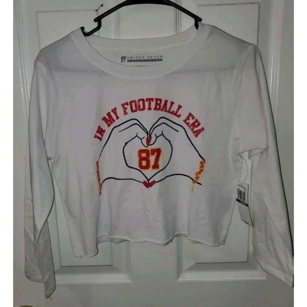 Prince Peter "In My Football Era 87" Crop Top XL NWT White Long Sleeve Graphic T